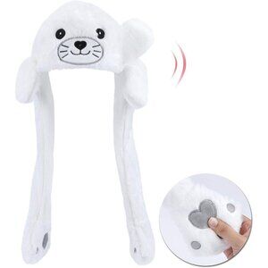 Kids Seal Animal Hat with Ears Moving Jumping Pop Up Beating Plush Holiday